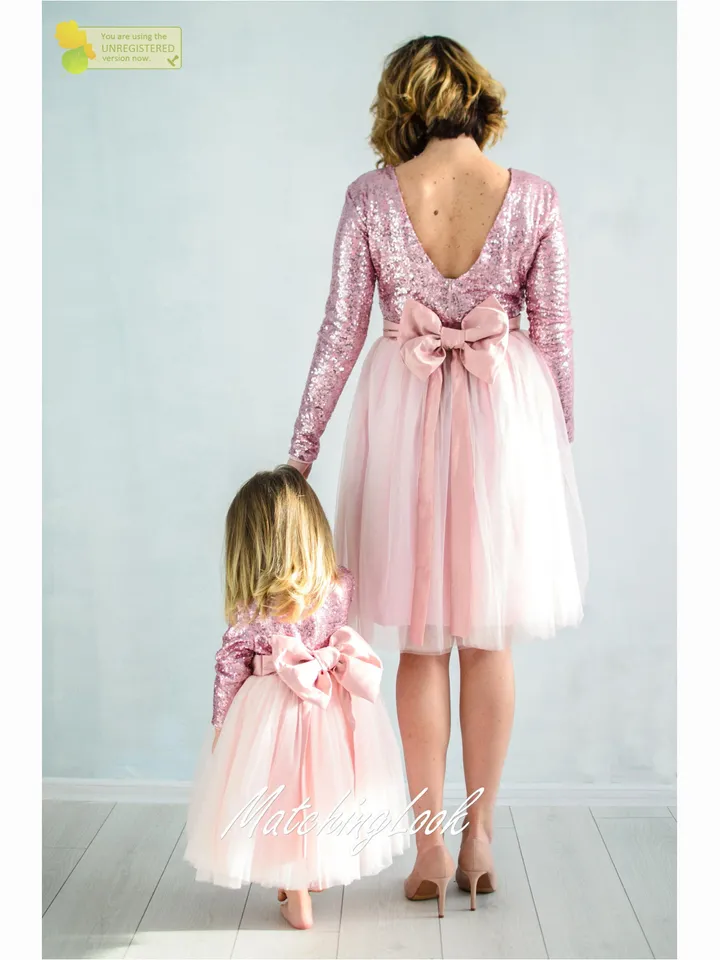 Pink Tutu Dress, Mother Daughter Matching Dress, Elegant Dress, Open Back Dress, Mommy And Me Outfit, Photoshoot Dress, Wedding Guest