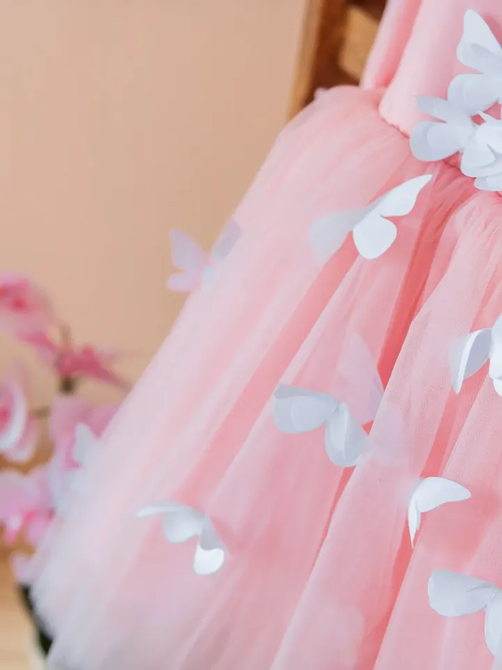 Pink Butterfly Dress, Blush Toddler Dress, 1st Birthday Dress, Summer Tutu Dress, 1st Communion Dress,Flower Girl Dress,Fairy Princess Dress
