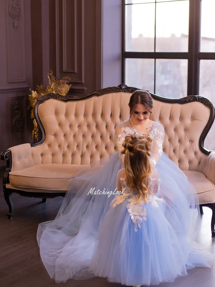 Dusty Blue Mommy and Me Maternity Dress, Maternity Ball Gown, Pregnancy Photoshoot Dress