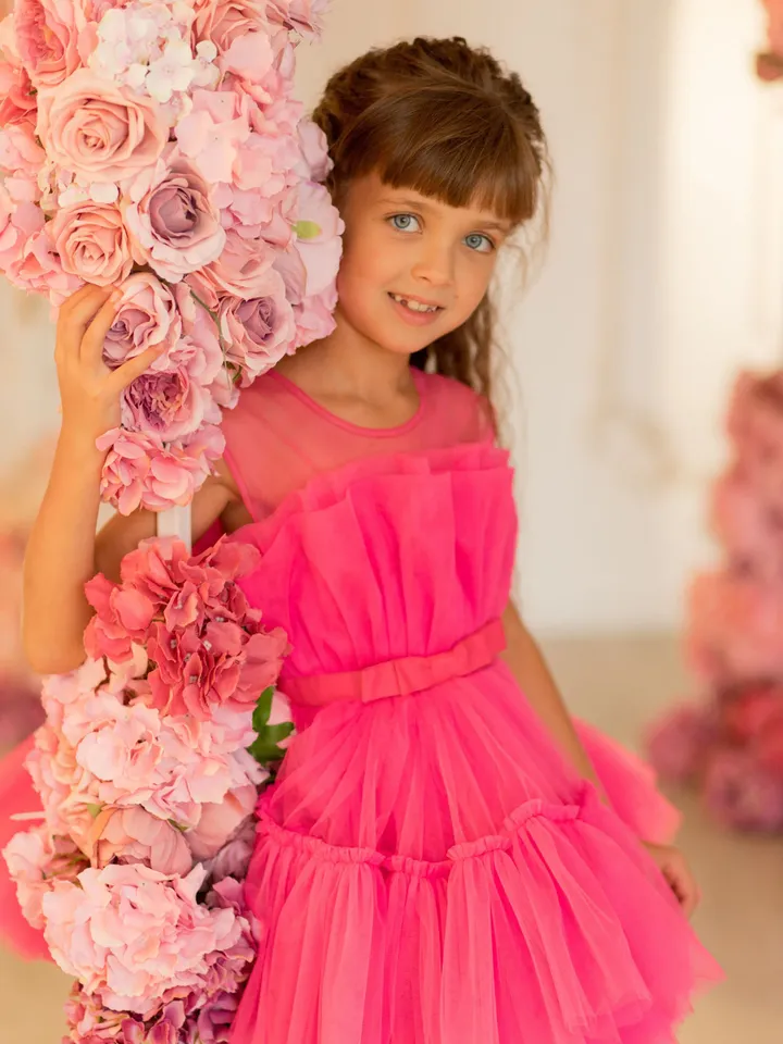 Girl Tutu Dress, Pink Princess Dress, Toddler Photoshoot Dress, Doll Style Dress, Baby Girl Tulle Dress, Hot Pink Dress, Birthday Tutu Dress