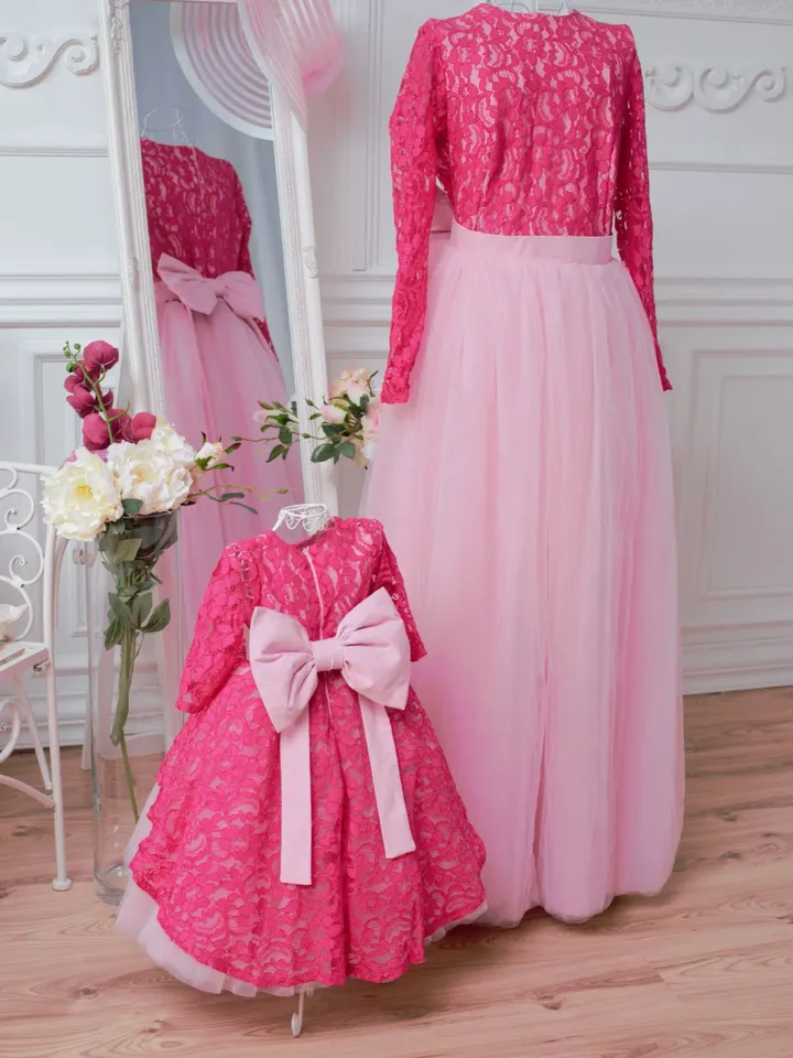 Mommy and Me Dress, Hot Pink Dress, Mother Daughter Matching Dress, Girl Lace Dress, Photoshoot Dress, 1st Birthday Dress, Princess Dress