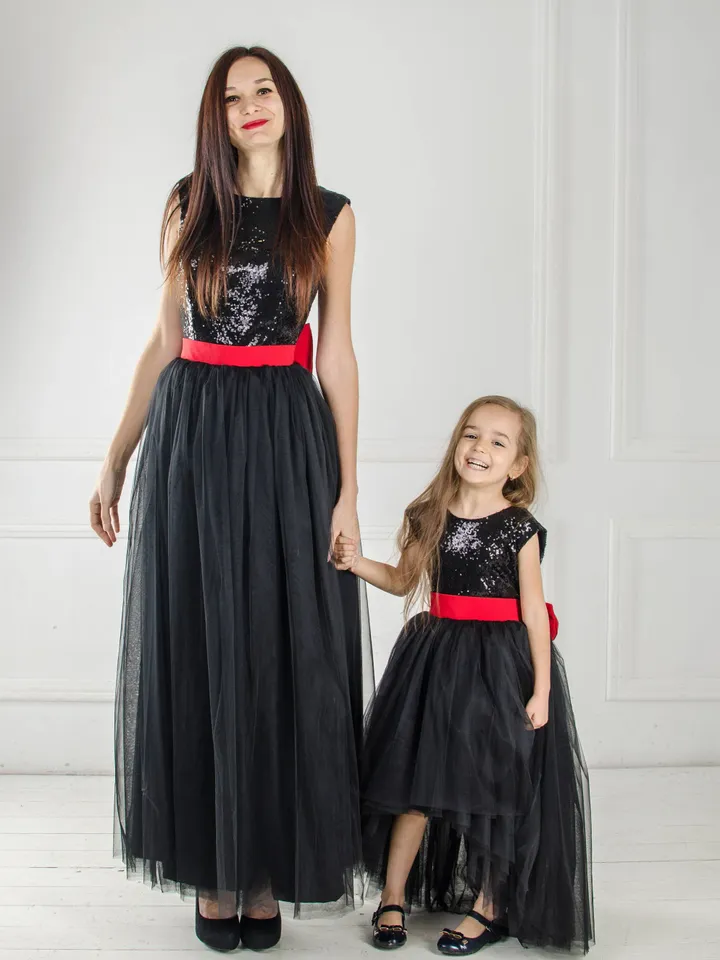 Black Mother Daughter Matching Dress, Mommy And Me Holiday Dresses, Black Sequin Dress, New Year Photoshoot, Formal Party Dress, Cocktail