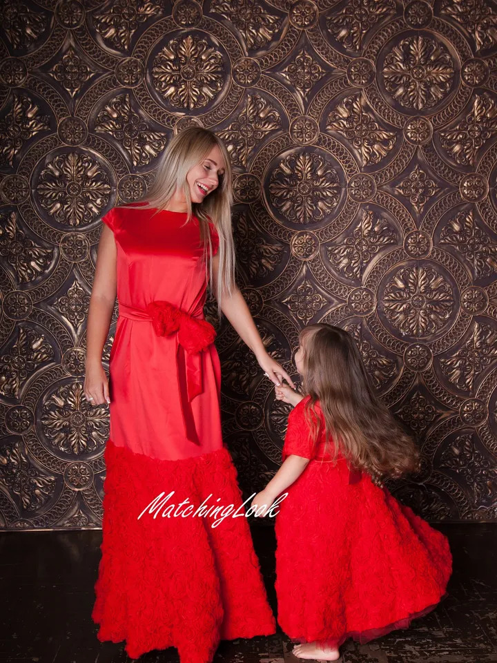 Mother Daughter Matching Dress, Photoshoot Dress, Mommy and Me Outfit, Photoprops Dress, Girl Princess Dress, Red Formal Gown, Evening Gown