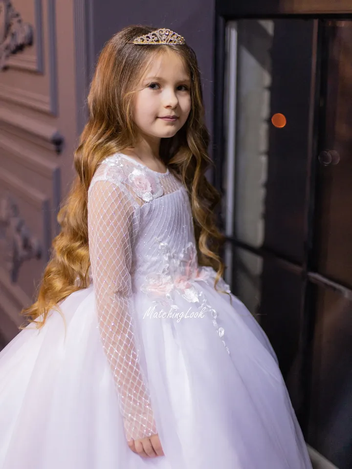 White Flower Girl Dress, Girl Tulle Ball Gown, White Tutu Dress, Satin Dress For Girls, Princess Girl Dress, Special Occasion Dress