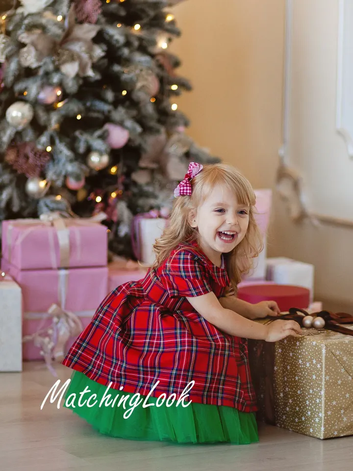 Toddler Christmas Dress, Tartan Dress Girls, Plaid Tutu Dress, Red Holiday Dress, Xmas Photoshoot Dress, Formal Occasion Dress, Photo Props