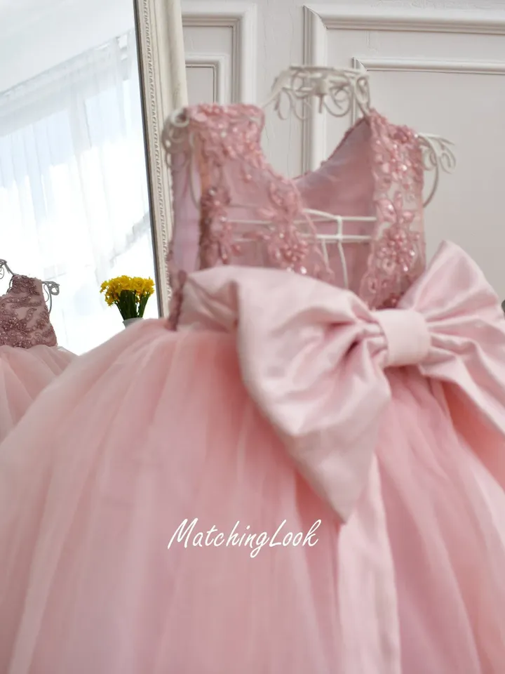 Flower Girl Dress, Blush Tutu Dress, Baby Girl Dress, 1st Birthday Dress, Back Ribbon Dress, Girl Princess Dress, Elegant Dress, Photoshoot