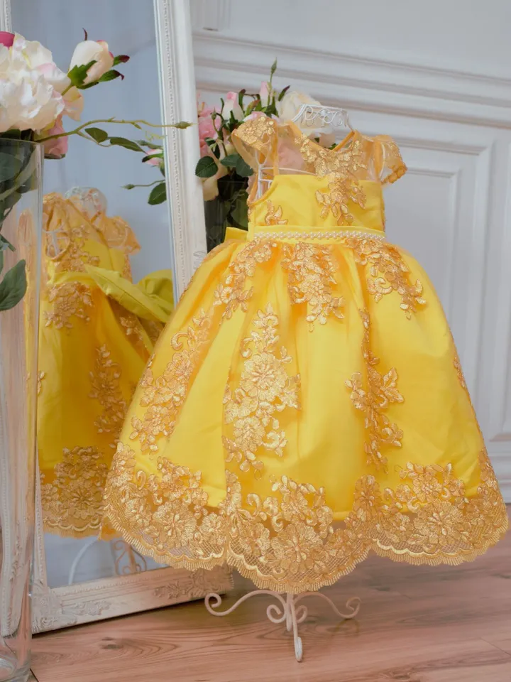 Belle Dress, Yellow Princess Dress, 1st Birthday Outfit, Toddler Girl Dress, Lace Flower Girl Dress, Beauty And The Beast Dress, Tutu Dress