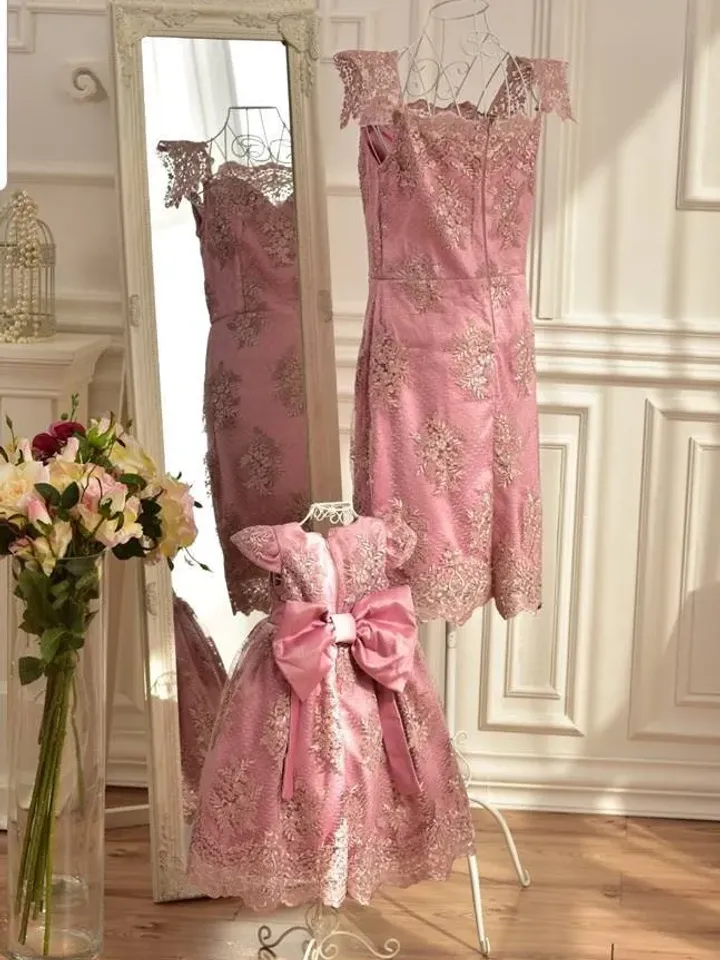 Mommy and Me Dresses, Dusty Rose Dress, Formal Lace Dress, Big Bow Dress, Matching Mother Daughter Dress, Elegant Dress, Pink Pageant Dress