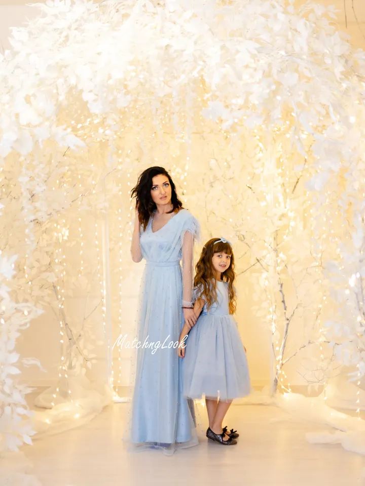 Dusty Blue Dress, Matching Mother Daughter Dress, Evening Dress, Mommy and Me Outfit, Elegant Dress, Princess Dress, Girl Tutu Dress