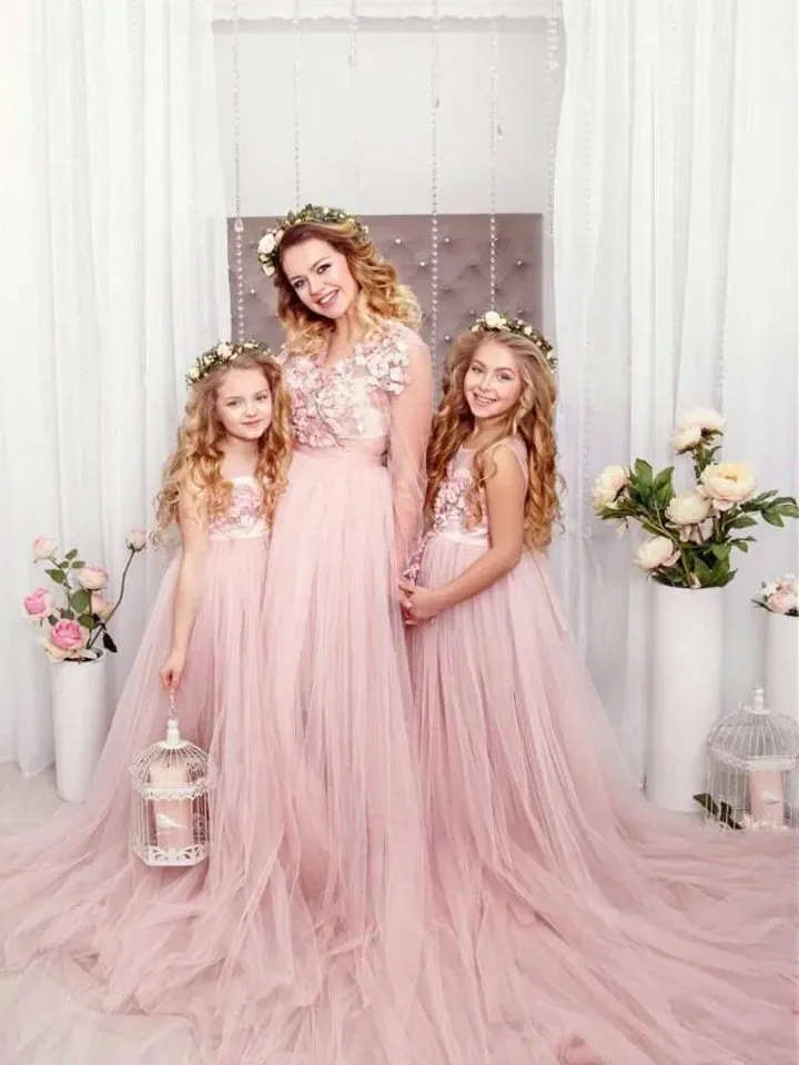 Matching Mother Daughter Dress, Matching Lace Dress, Wedding Photo Props Dress, Flared Lace Dress, Photo Session Dress, Tulle Dress, Photo