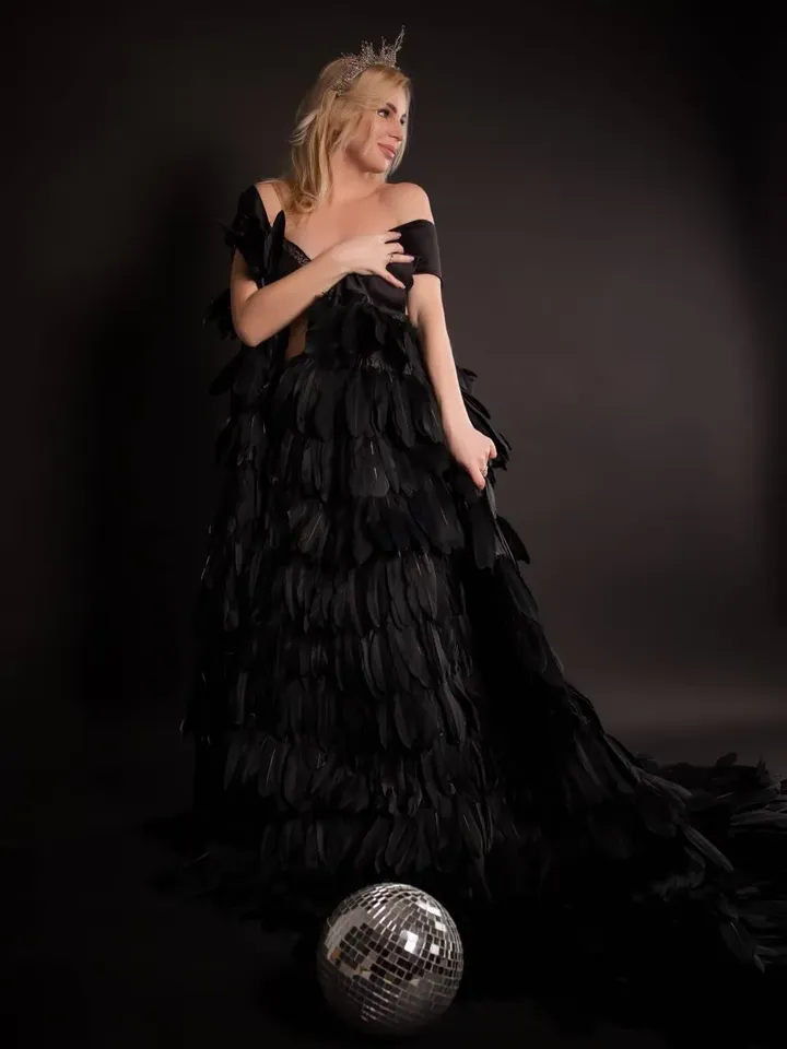 Black Feather Cape, Photoshoot Gown, Maternity Robe, Feather Boudoir Robe, Pregnancy Robe, Maternity Boudoir Dress, Erotic Robe Dress