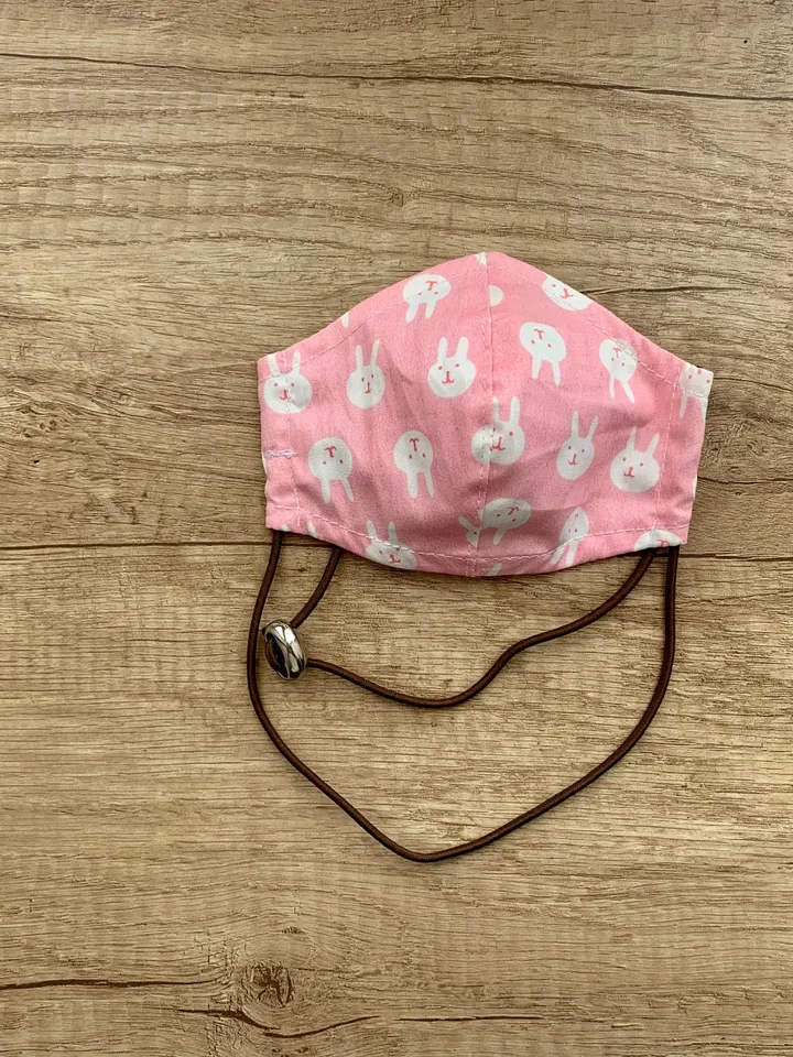 Kids Washable Face Mask with over the head elastic, Kids Pink Bunny Print Face Mask, Face Mask, Reusable Face Mask, Breathable