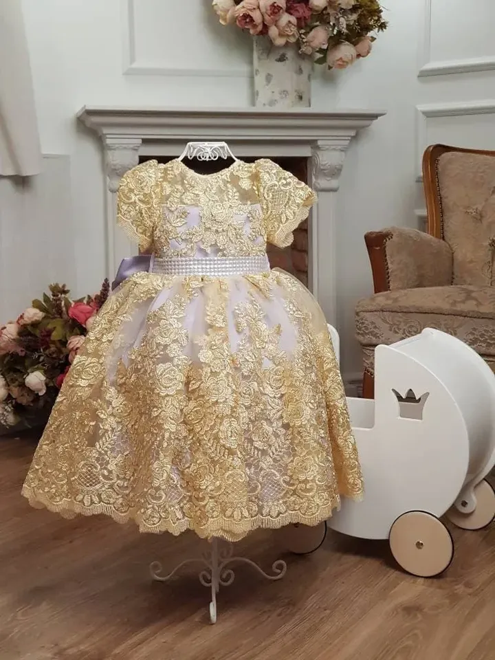 Birthday Outfit 1 Year Old, Flower Girl Dress, Golden Dress, Baby Girl Dress, Princess Tutu Dress, Toddler Girl Dress, 1st Birthday Dress