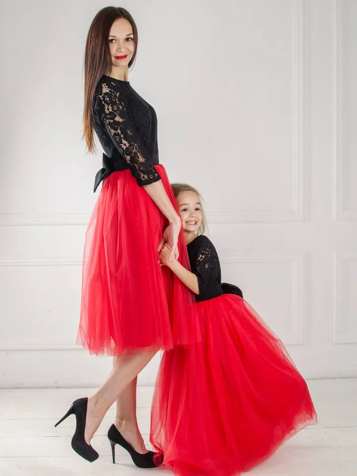 Mother Daughter Christmas Dress, Matching Mommy and Me Dress, Red and Black Dress, Xmas Photoshoot, Holiday Dress Women, Toddler Red Dress