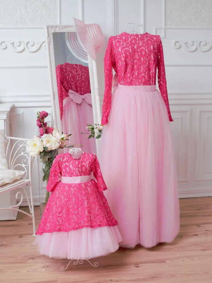 Mommy and Me Dress, Hot Pink Dress, Mother Daughter Matching Dress, Girl Lace Dress, Photoshoot Dress, 1st Birthday Dress, Princess Dress