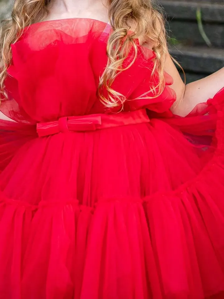 5-7 Years Red Girl Dress, Princess Dress, Tiered Tulle Dress, Short Tutu Dress, Little Girl Dress, Special Occasion, High Low Dress