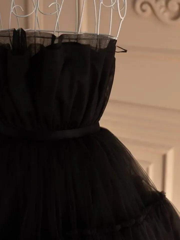 Black Tulle Tutu Dress, Asymmetric Prom Dress, Black Tiered Dress, Maxi Tulle Dress, Extravagant Clothing, Black Wedding Dress, Adult Tutu