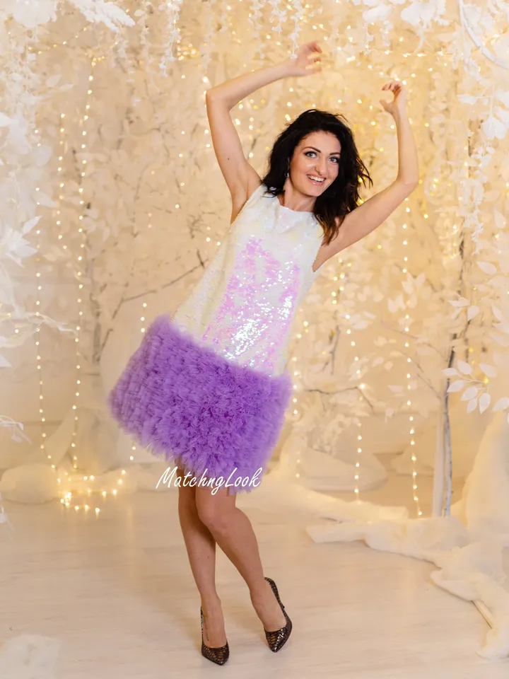 Ready To Ship S And 1 Year Old - Matching Mother Daughter Dress, New Year Outfit, Mommy And Me Dress, Shiny Sequin Dress, Formal Party Dress