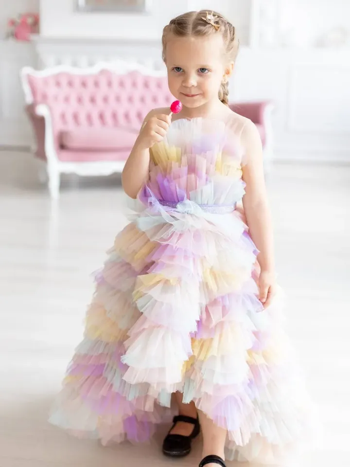 Unicorn Tutu Girl Dress, Toddler High Low Dress, Rainbow Girl Birthday Dress, Princess Tiered Dress, Colorful Tulle Dress, Photoshoot Dress
