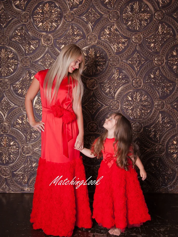 Mother Daughter Matching Dress, Photoshoot Dress, Mommy and Me Outfit, Photoprops Dress, Girl Princess Dress, Red Formal Gown, Evening Gown