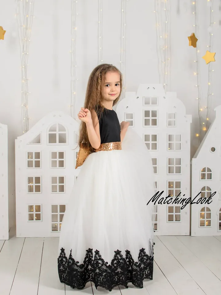 Black And White Flower Girl Dress, First Birthday Dress, Girl Gown Dress, Elegant Dress, Tutu Dress, Photoshoot Dress, Formal Gown Dress