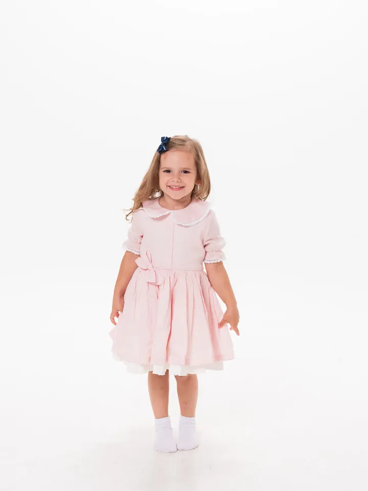 Pink Linen Dress, Girl Linen Dress, Linen Collar Dress, Baby Tutu Dress, Linen Clothing, Linen Birthday Dress, Pink Toddler Vintage Style