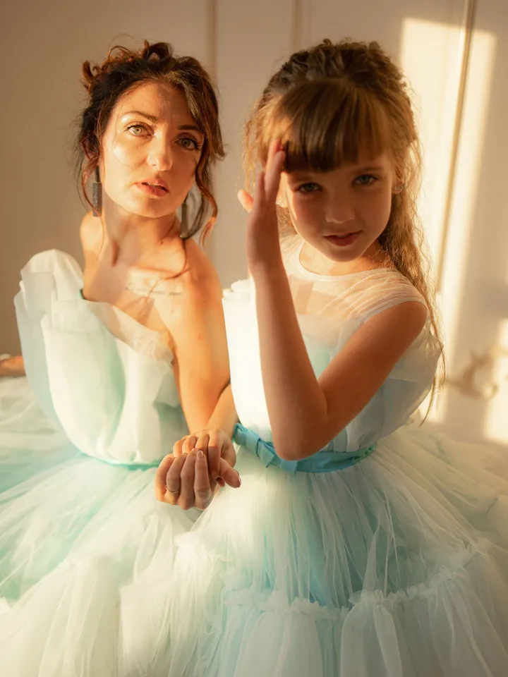Matching Photoshoot Dress, Formal Dress, Blue Tutu Dress, Mommy and Me Dress, Puffy Tulle Dress, Blue Princess Dress, Flower Girl Dress