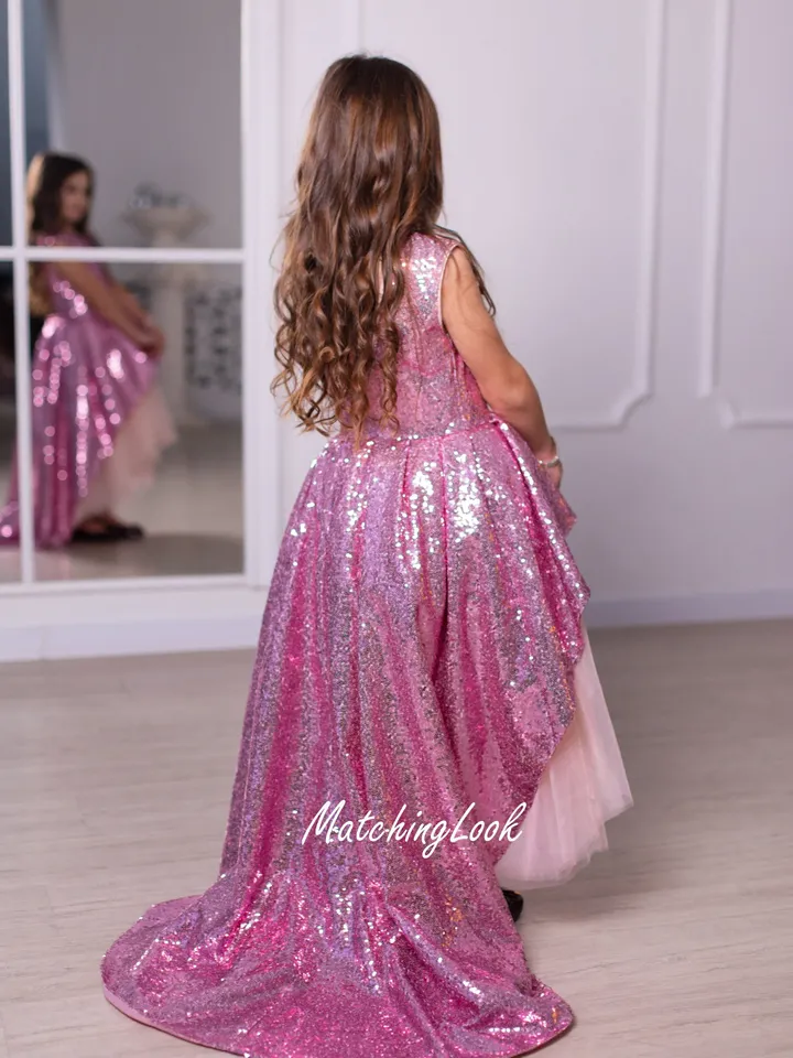 Sequin Tutu Dress, Princess Dress With Train, New Year Dress, Pink Puffy Dress, Toddler Party Dress, Mermaid Dress, Holiday Photoshoot