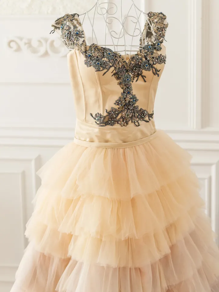 Ombre Wedding Dress, Colorful Wedding Dress, Couture Tulle Gown, Champagne Wedding Dress, Engagement Photoshoot Dress, Boho Ruffle Dress