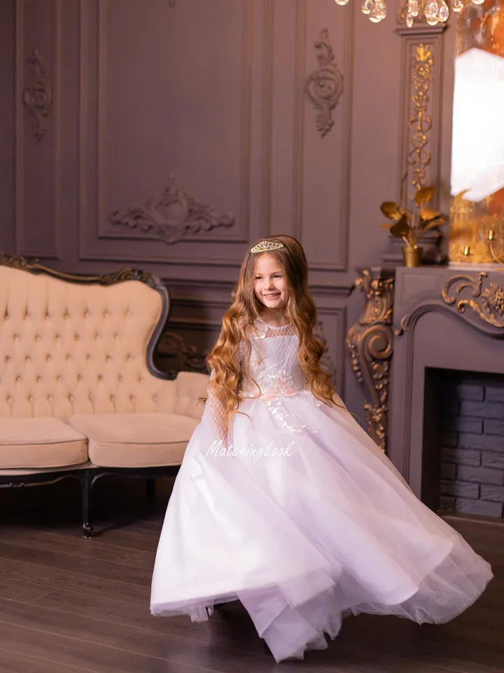 White Flower Girl Dress, Girl Tulle Ball Gown, White Tutu Dress, Satin Dress For Girls, Princess Girl Dress, Special Occasion Dress