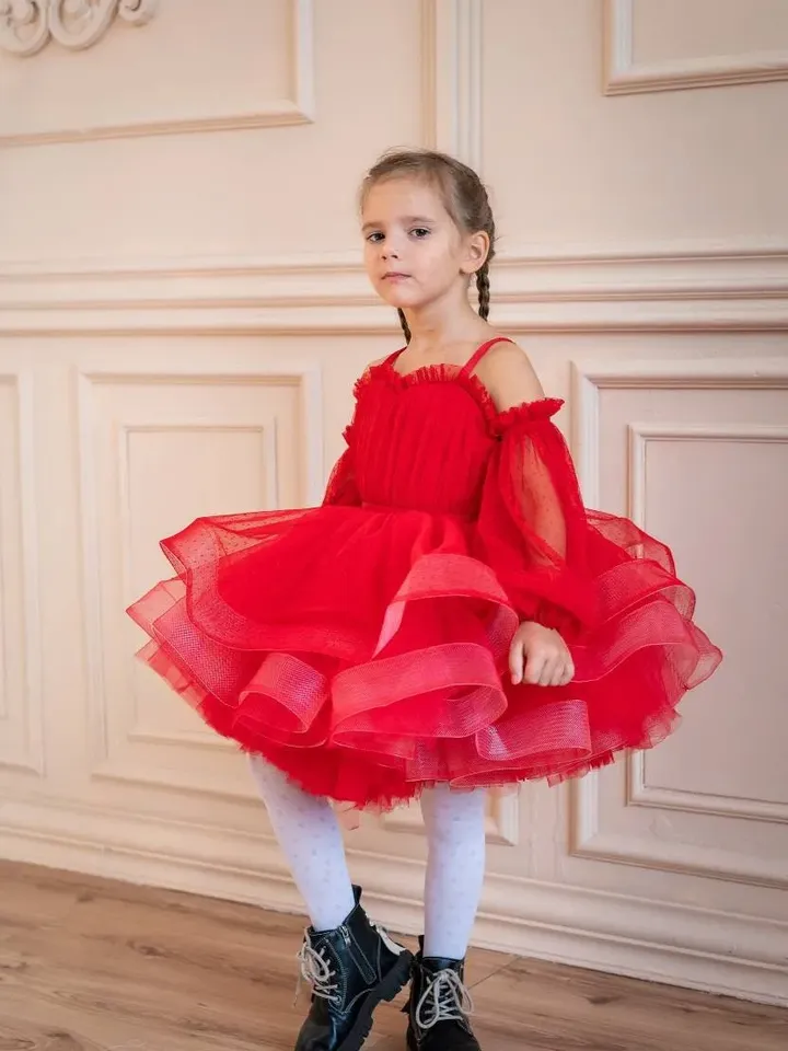 Red Polka Dot Dress, Pageant Baby Dress, Tutu Toddler Dress, Flower Girl Dress, Princess Tutu Dress, Puffy Cupcake Dress, Party Dress
