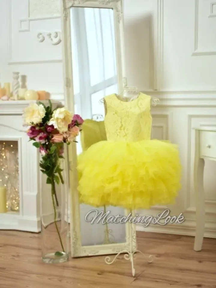 Yellow Girl Dress, Tutu Girl Dress, Lace Girl Dress, Summer Girl Dress, Princess Girl Dress, Wedding Girl Dress, Kids Photoshoot Dress