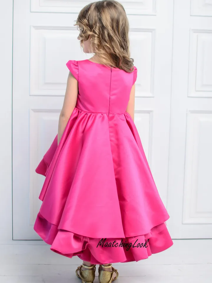 Flower Girl Dress, Toddler Gown Dress, Hot Pink Dress, Girl Pageant Dress, Girl Birthday Dress, Fuchsia Party Dress, High Low Dress, Elegant