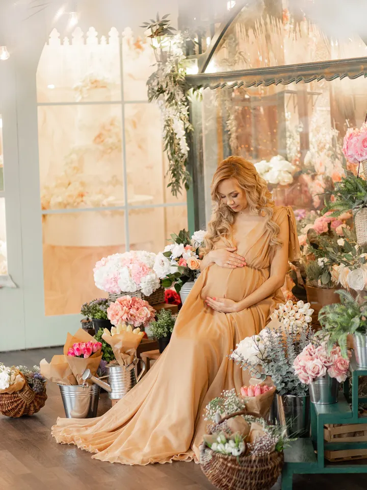Beige Baby Shower Maternity Dress, Empire Waist Boho Dress, Maternity Boho Chiffon Dress, Maternity Dress, Nude Wedding Dress, Photoshoot