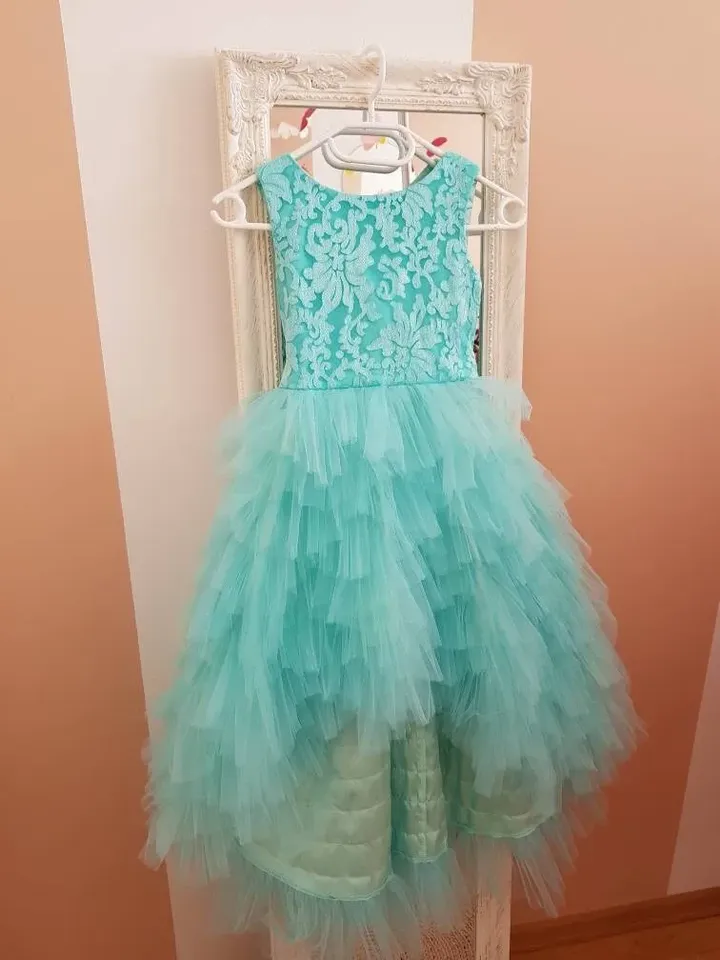 Mother Daughter Gown, High Low Dress, Teal Flower Girl Dress, Ariel Dress, Train Dress, Tulle Layered Dress, Princess Dress,Special Occasion