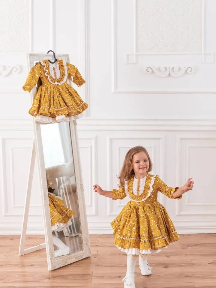 Girl Smock Dress, Long Sleeve Dress, Girl Retro Dress, Yellow Dress, Tutu Dress, Floral Dress, Girl Ruffle Dress, Vintage Style Dress