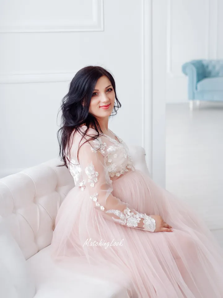 Boudoir Gown, Lace Maternity Dress, Photo Shoot Gown, Blush Pink Dress, Pregnancy Dress, Photo Props Maternity, Wedding Gown, Maxi Maternity