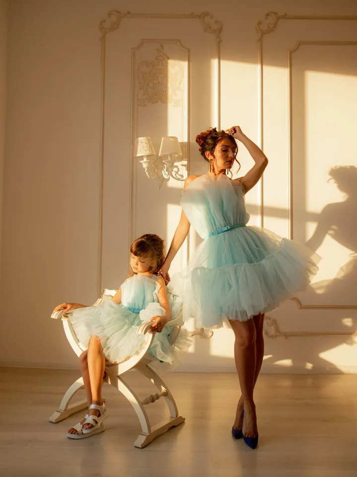 Matching Photoshoot Dress, Formal Dress, Blue Tutu Dress, Mommy and Me Dress, Puffy Tulle Dress, Blue Princess Dress, Flower Girl Dress