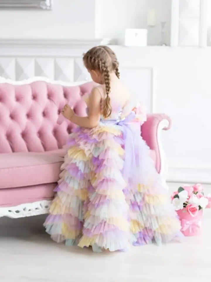 Unicorn Tutu Girl Dress, Toddler High Low Dress, Rainbow Girl Birthday Dress, Princess Tiered Dress, Colorful Tulle Dress, Photoshoot Dress