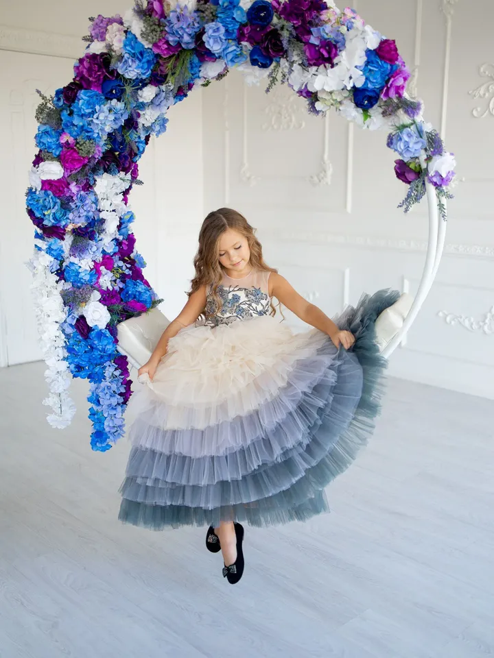 Ombre Maxi Dress, Flower Girl Dress, Elegant Dress, Tiered Dress, Girl Birthday Dress, Tulle Gown Dress, Princess Dress, Birthday Photoshoot