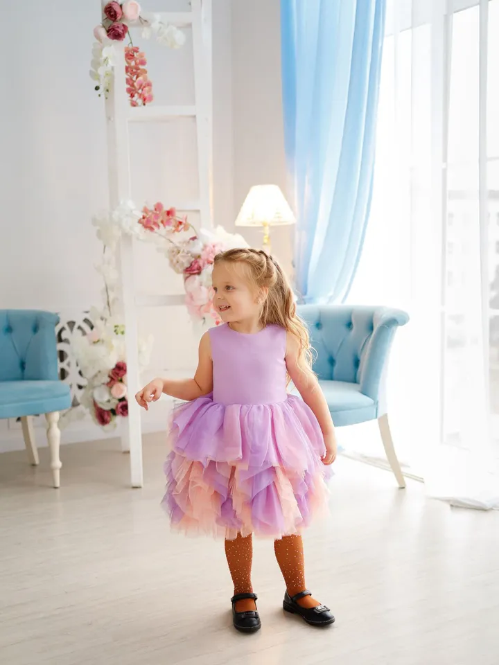 Baby Girl Tutu Dress, Lavender And Peach Dress, Birthday Party Outfit, Tulle Dress, Girl Photoshoot Dress, Toddler Dress, Cupcake Dress