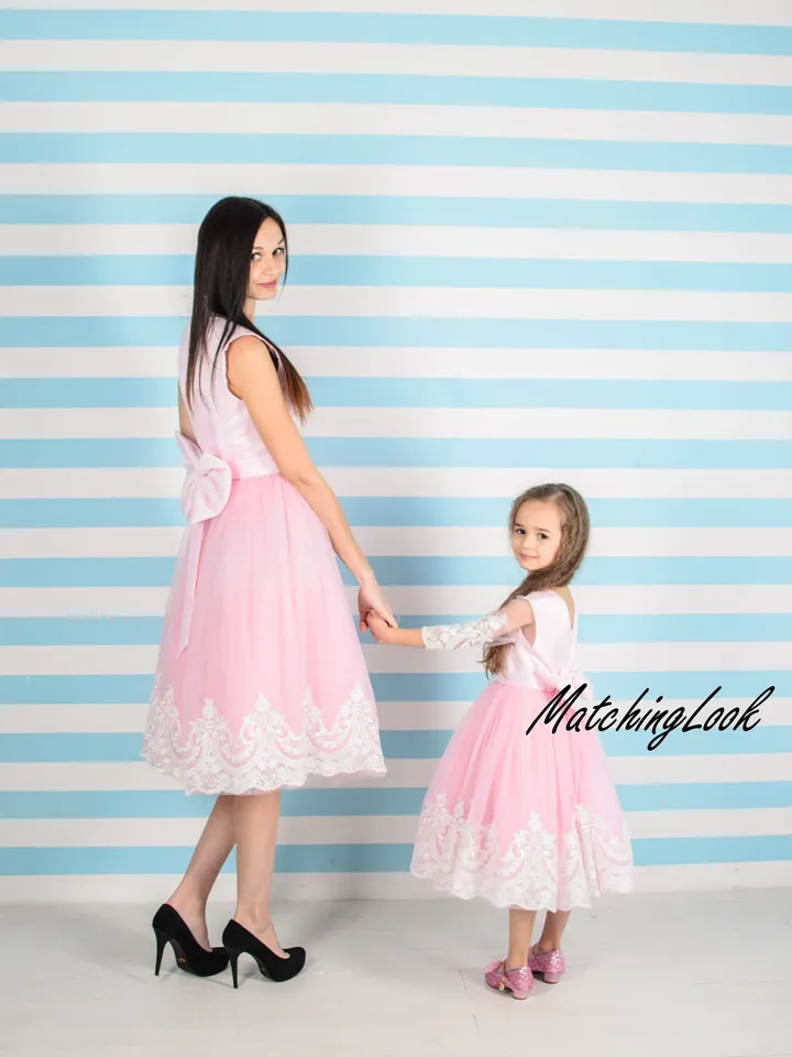 Pink Mommy and Me Dresses, Pink Matching Dress, Photoshoot Dress, Tulle Mother Daughter Matching Dress, Formal Dress, Birthday Dress,Elegant
