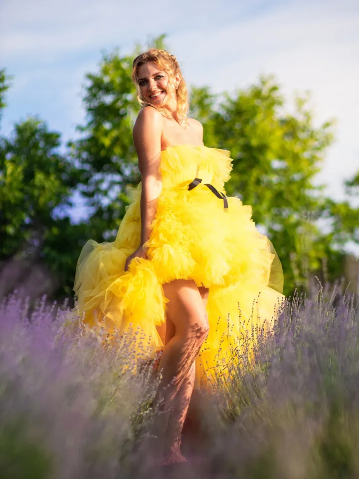 Ready To Ship Yellow Tulle Dress For Photoshoot, High Low Dress, Ruffle Tiered Dress, Adjustable Dress, Last Minute Gift, Evening Dress
