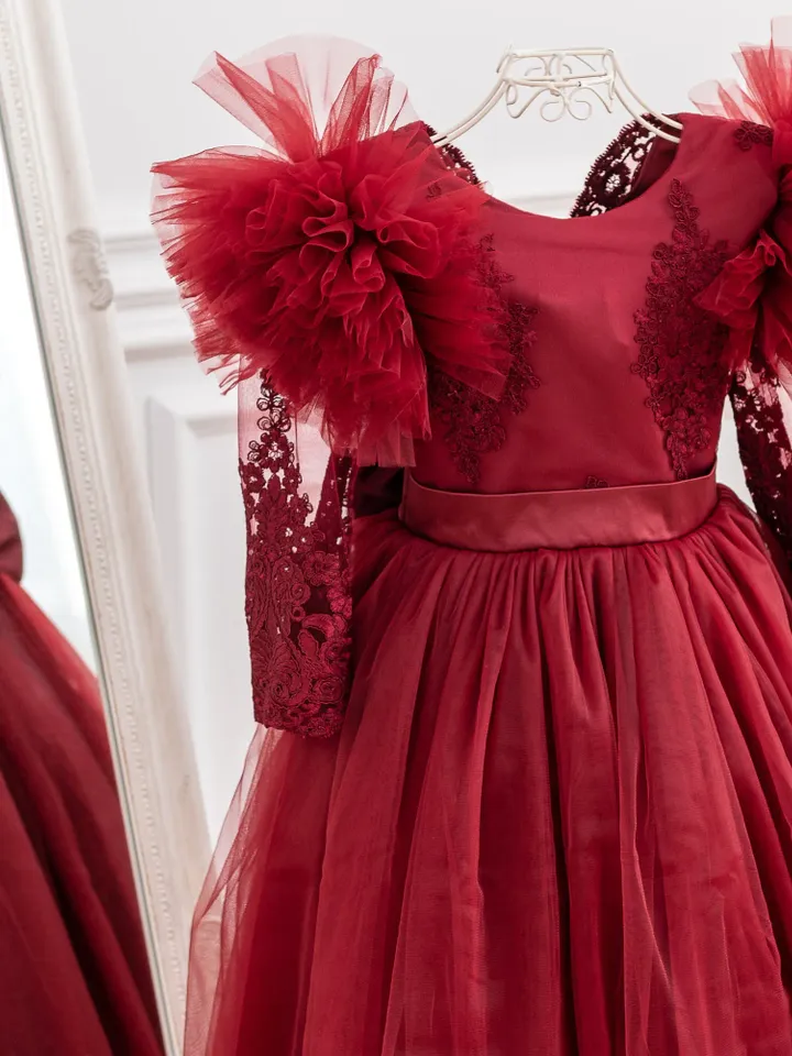 Dark Red Formal Dresses, Mother Daughter Matching Dress, Princess Tulle Dress, Girl Formal Gown, Mommy and Me Dress, Wedding Guest Dress