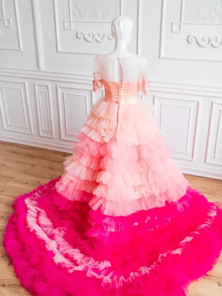 Princess Matching Dresses, Mommy and Me Gowns, Layered Tulle Dress, Pink Ombre Matching Dress, Ruffle Maxi Dress, Formal Photoshoot Dress