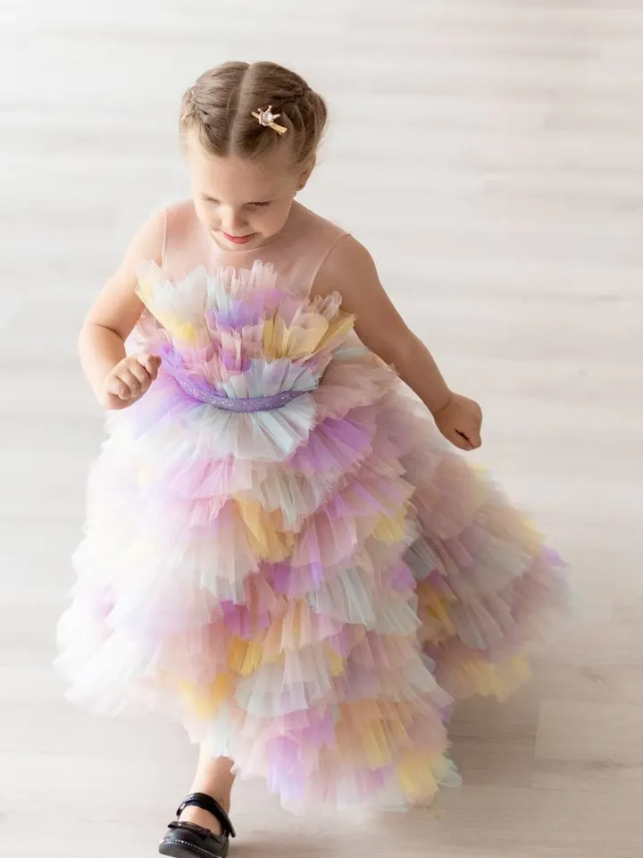 Unicorn Tutu Girl Dress, Toddler High Low Dress, Rainbow Girl Birthday Dress, Princess Tiered Dress, Colorful Tulle Dress, Photoshoot Dress