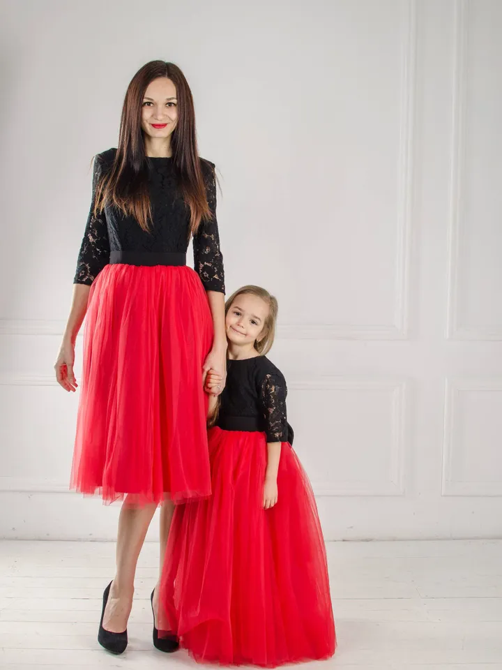 Mother Daughter Christmas Dress, Matching Mommy and Me Dress, Red and Black Dress, Xmas Photoshoot, Holiday Dress Women, Toddler Red Dress