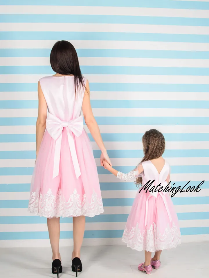 Pink Mommy and Me Dresses, Pink Matching Dress, Photoshoot Dress, Tulle Mother Daughter Matching Dress, Formal Dress, Birthday Dress,Elegant