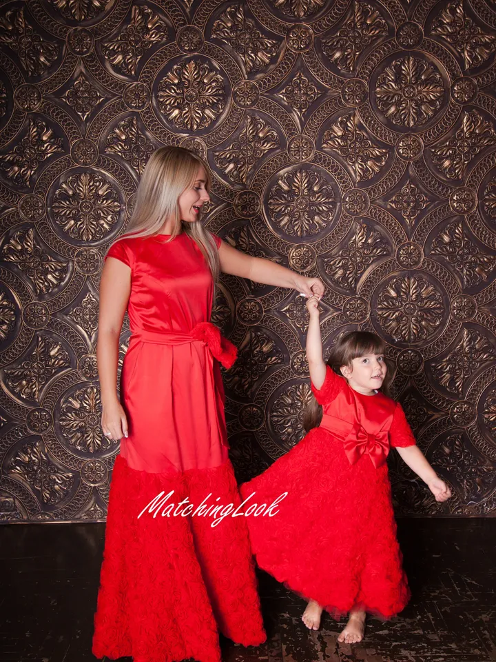 Mother Daughter Matching Dress, Photoshoot Dress, Mommy and Me Outfit, Photoprops Dress, Girl Princess Dress, Red Formal Gown, Evening Gown