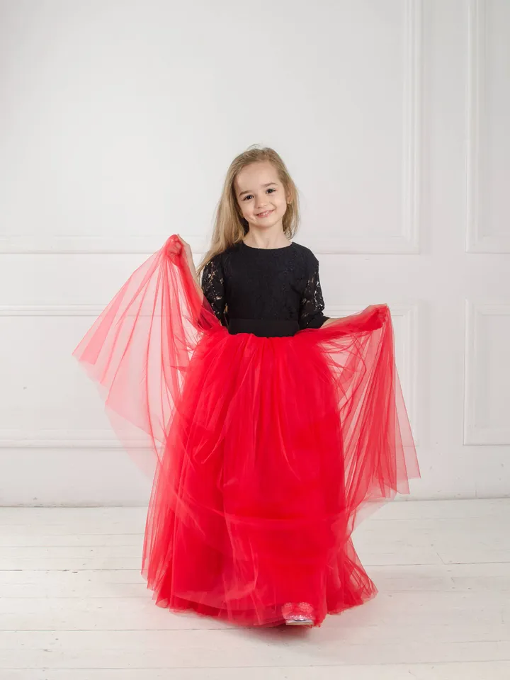 Red And Black Girl Dress, Flower Girl Dress, Tutu Tulle Dress, Pageant Dress, Special Occasion Dress, Baby Girl Lace Dress,Formal Girl Dress